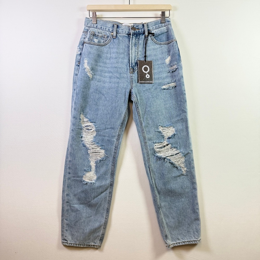INSANE GENE Light Blue Distressed Hi-Rise Girlfriend Jeans‎ Size 9 28W